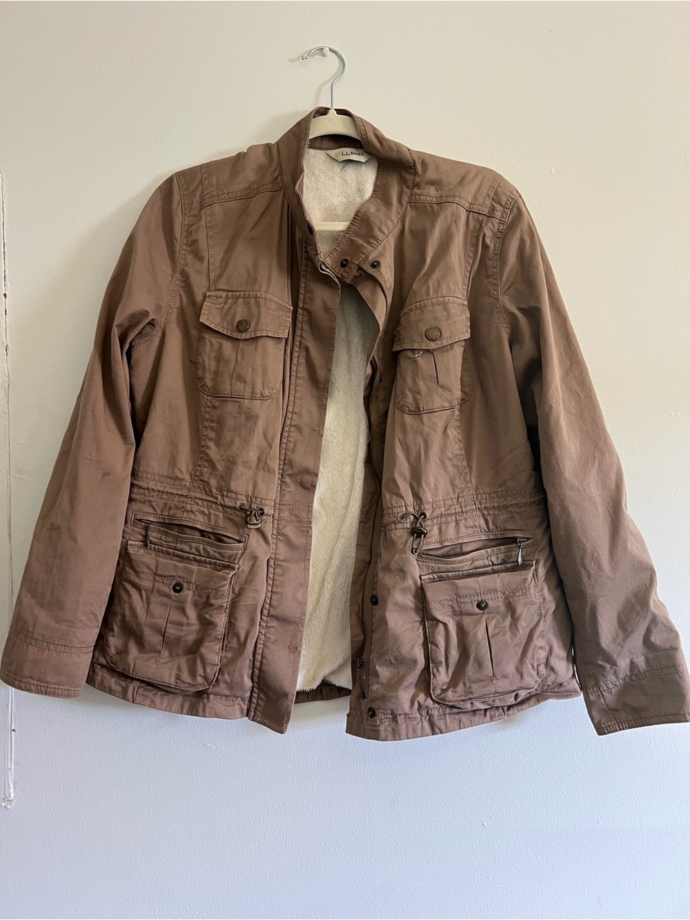 L.L. Bean Brown Military Field Jacket with Sherpa Lining